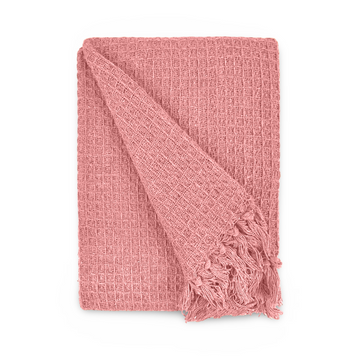 Blush Pink Honeycomb Waffle Cotton Throw Blanket