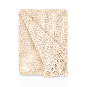 Ivory Cream Honeycomb Waffle Cotton Throw Blanket
