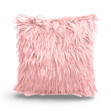 Blush Pink Mongolian Faux Fur Soft Cushions - 24" x 24"