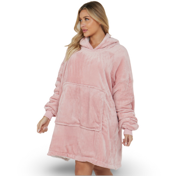 Blush Pink Oversized Hoodie Blanket - Reversible Sherpa Fleece Hoodie