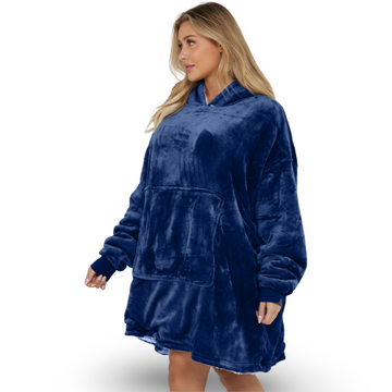 Navy Blue Oversized Hoodie Blanket - Reversible Sherpa Fleece Hoodie