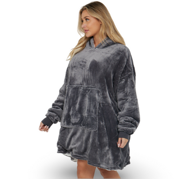 Charcoal Grey Oversized Hoodie Blanket - Reversible Sherpa Fleece Hoodie