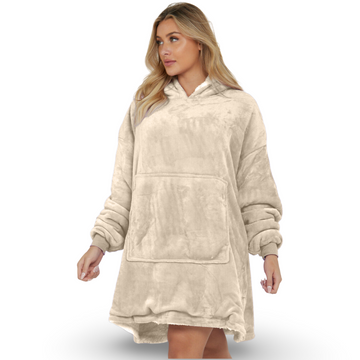 Ivory Cream Grey Oversized Hoodie Blanket - Reversible Sherpa Fleece Hoodie