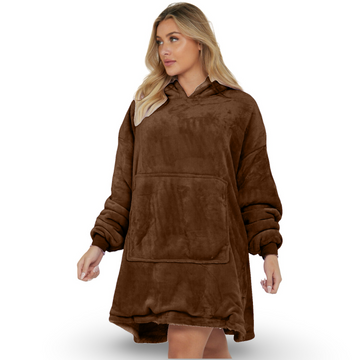 Chocolate Brown Oversized Hoodie Blanket - Reversible Sherpa Fleece Hoodie
