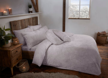Silver Grey Teddy Fur Fleece Soft Duvet Cover Set Including Pillowcases