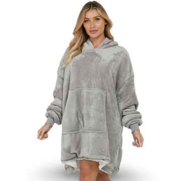 Silver Grey Oversized Hoodie Blanket - Reversible Sherpa Fleece Hoodie