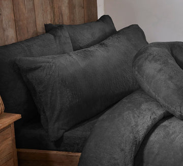 Charcoal Grey Teddy Fur Fleece Bolster Pillows - 3ft, 4ft6, 5ft