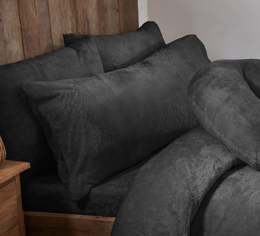 Charcoal Grey Teddy Fur Fleece Bolster Pillows - 3ft, 4ft6, 5ft