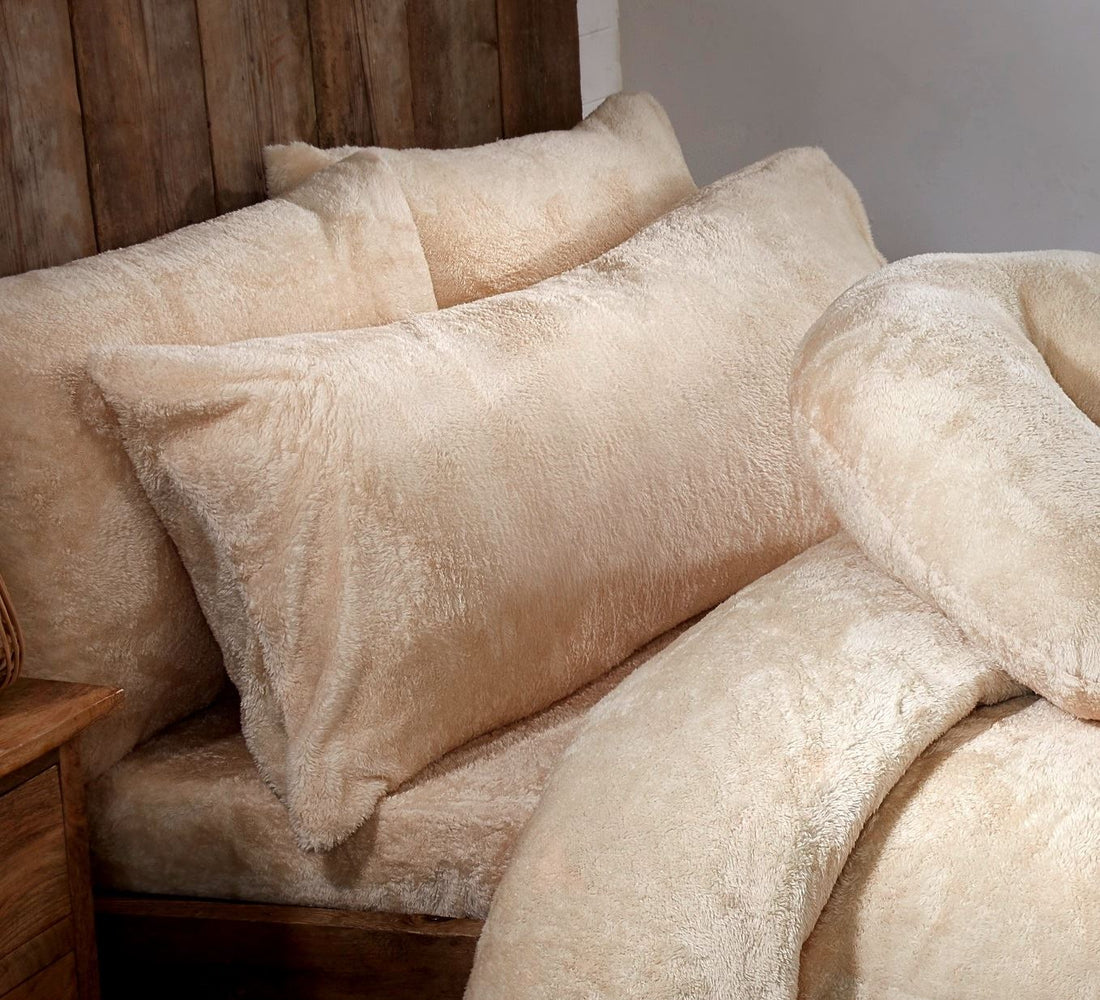 Ivory Cream Teddy Fur Fleece Bolster Pillows - 3ft, 4ft6, 5ft