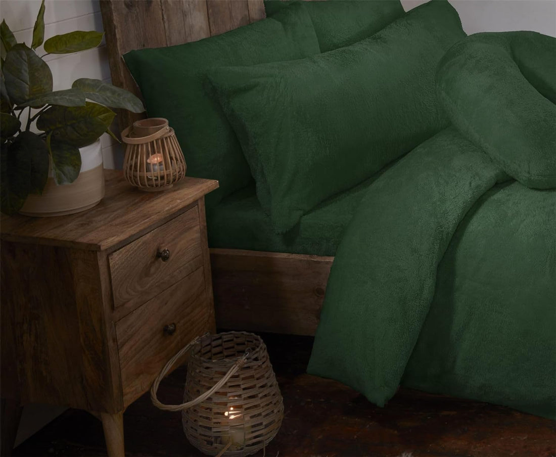 Forrest Green Teddy Fur Fleece Soft Fitted Sheet