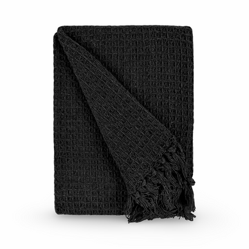 Black Honeycomb Waffle Cotton Throw Blanket
