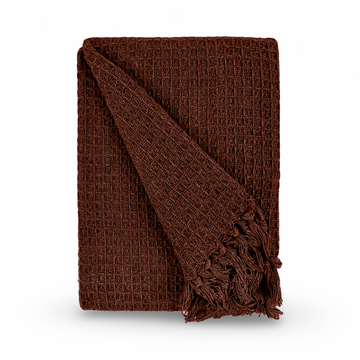 Coffee Brown Honeycomb Waffle Cotton Throw Blanket