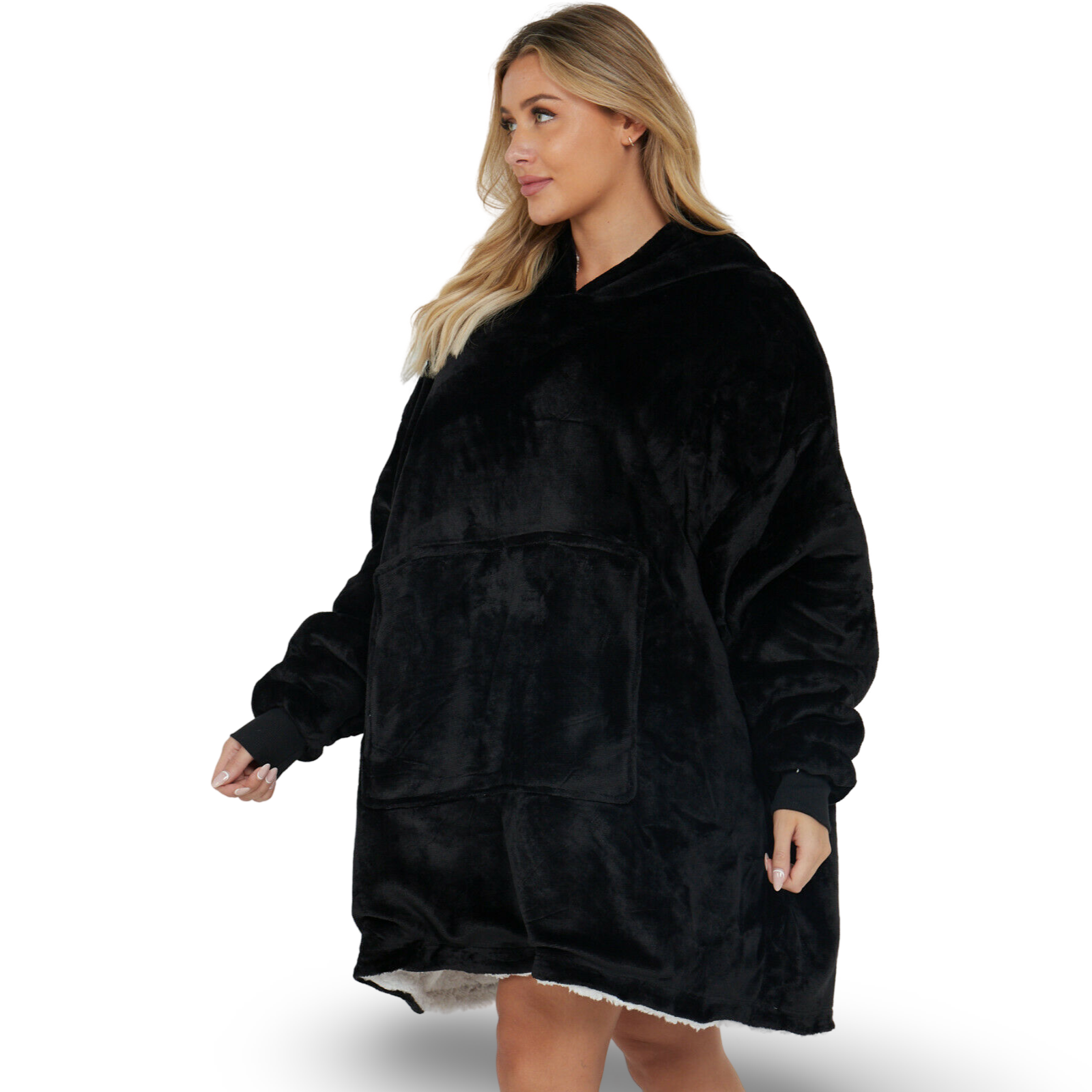 Black Oversized Hoodie Blanket - Reversible Sherpa Fleece Hoodie
