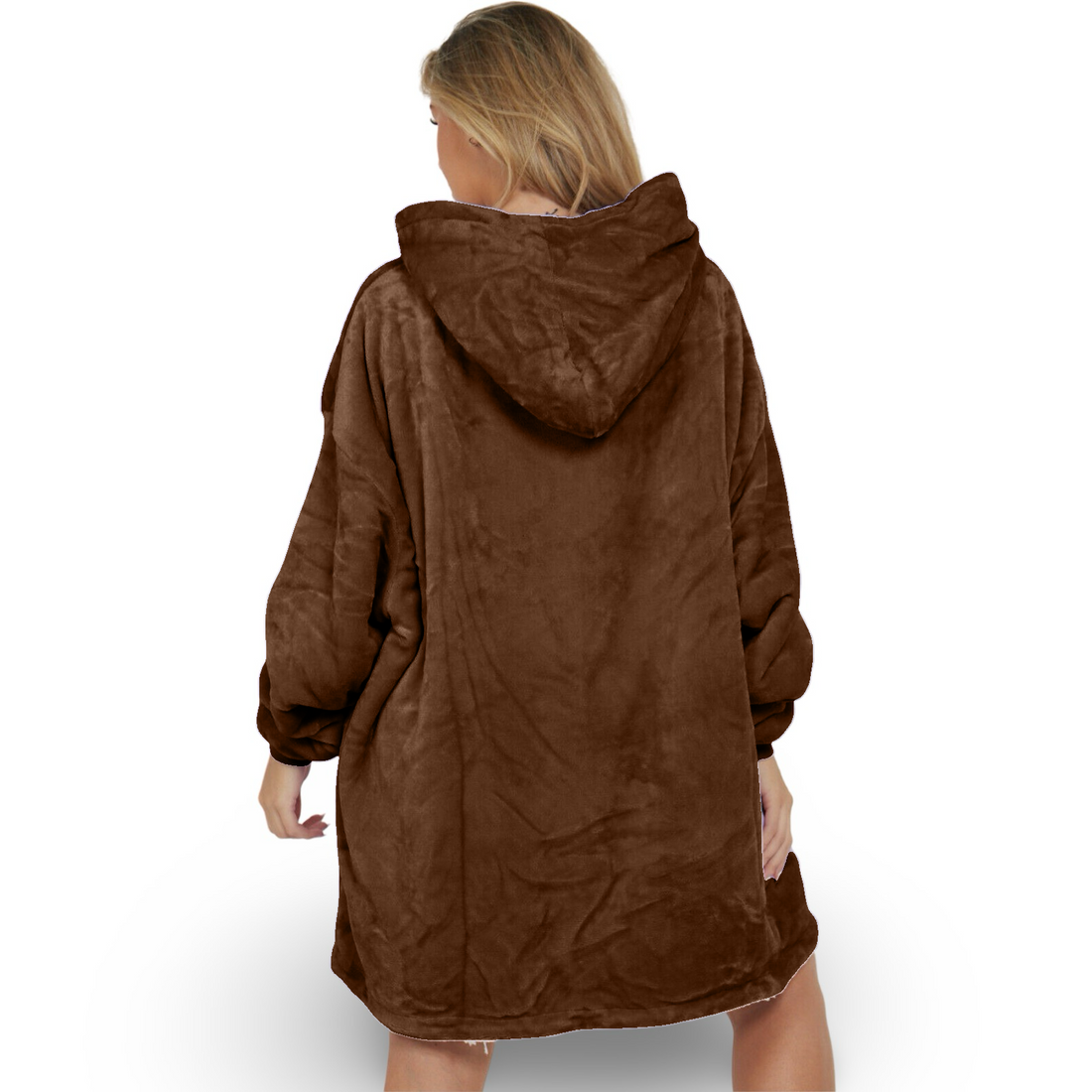 Chocolate Brown Oversized Hoodie Blanket - Reversible Sherpa Fleece Hoodie