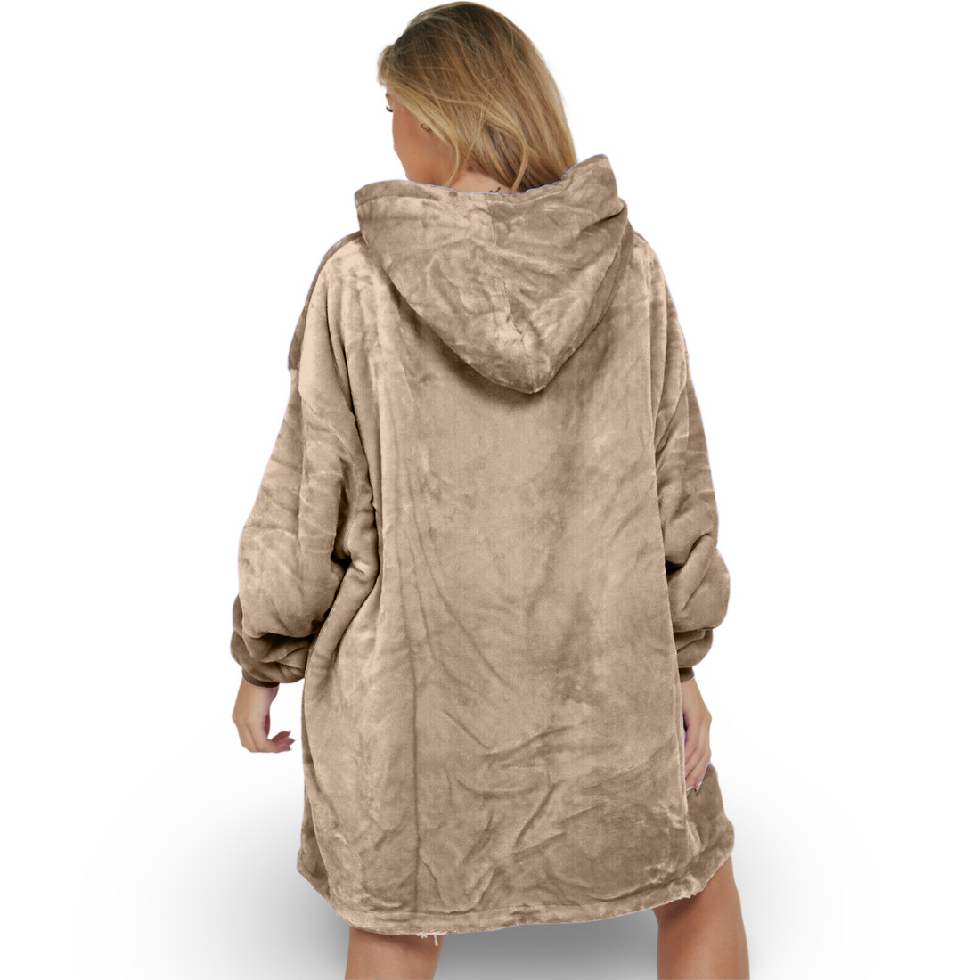 Natural Mink Oversized Hoodie Blanket - Reversible Sherpa Fleece Hoodie