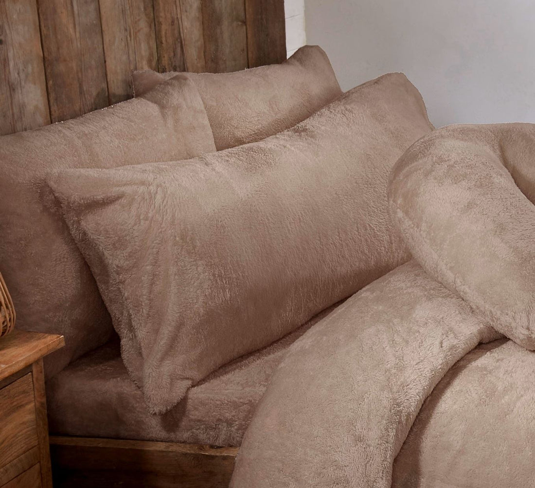 Natural Mink Teddy Fur Fleece Bolster Pillows - 3ft, 4ft6, 5ft