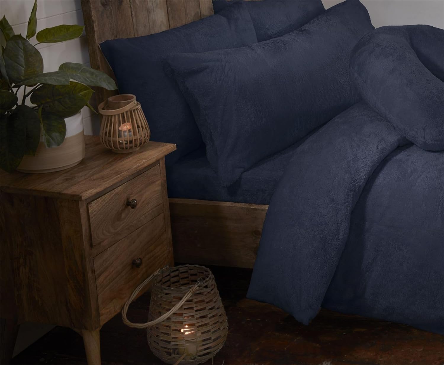 Navy Blue Teddy Fur Fleece Soft Fitted Sheet