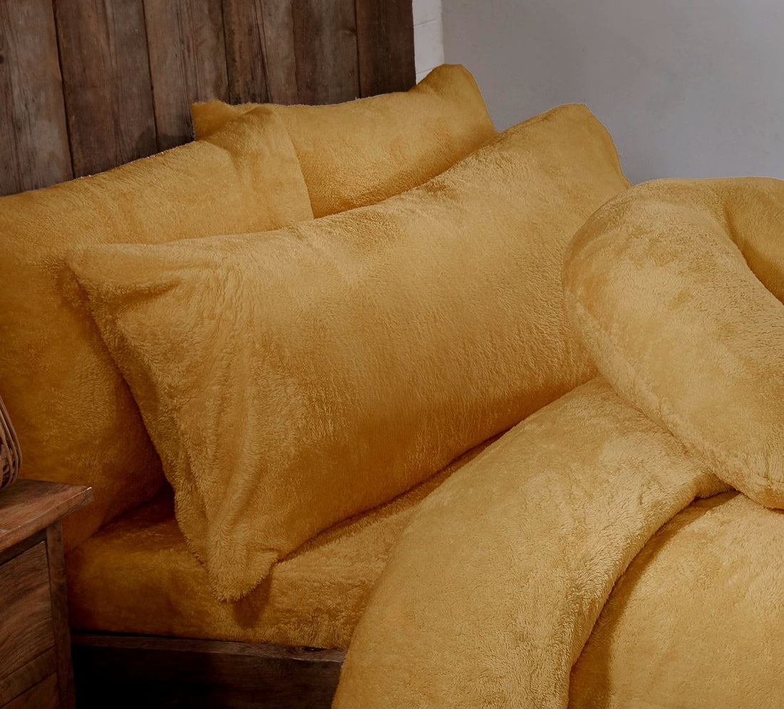 Ochre Mustard Teddy Fur Fleece Bolster Pillows - 3ft, 4ft6, 5ft