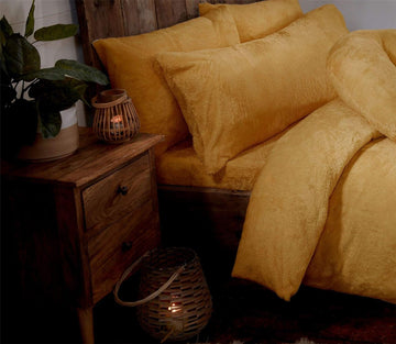 Ochre Mustard Teddy Fur Fleece Soft Fitted Sheet