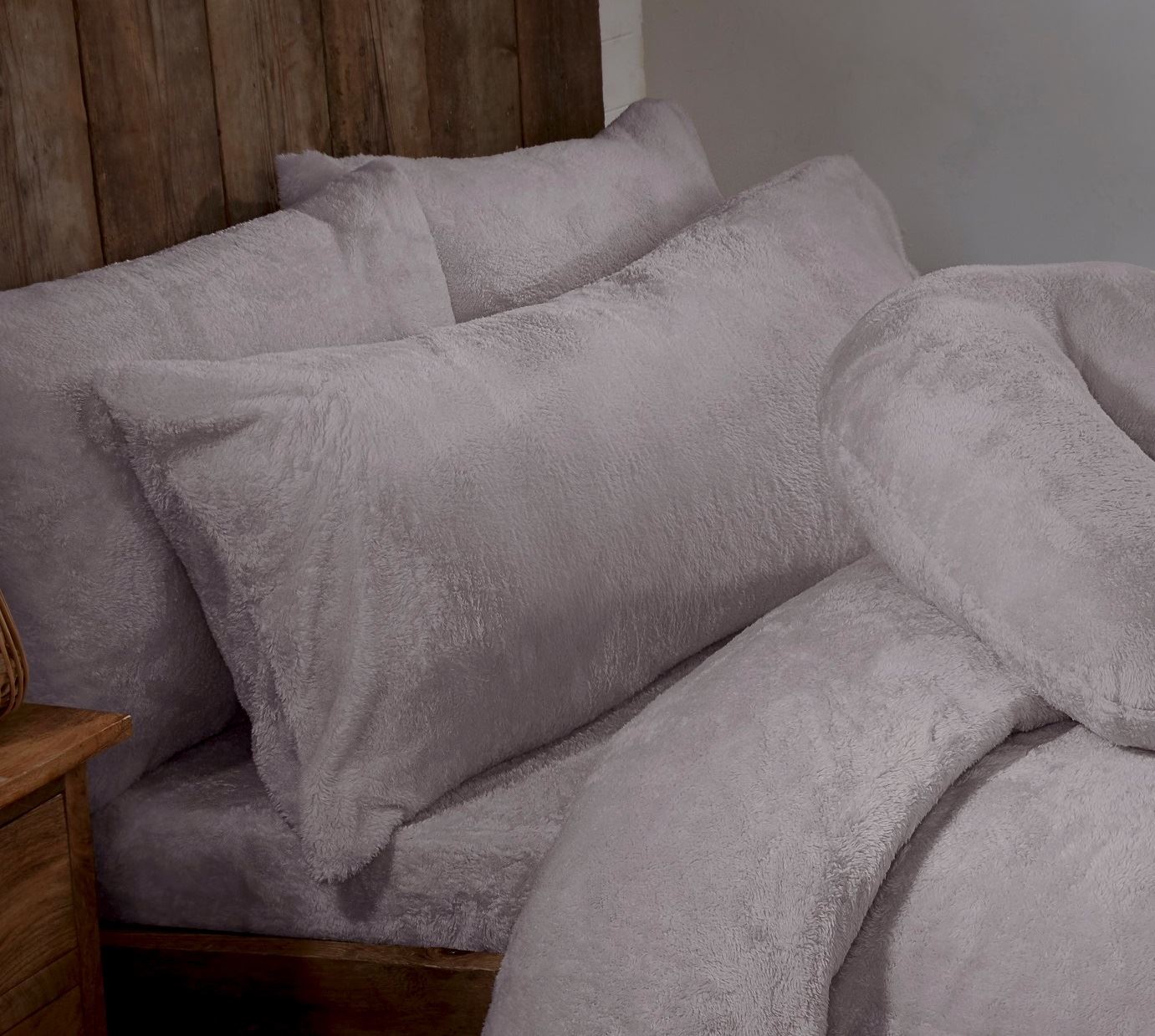 Silver Grey Teddy Fur Fleece Bolster Pillows - 3ft, 4ft6, 5ft