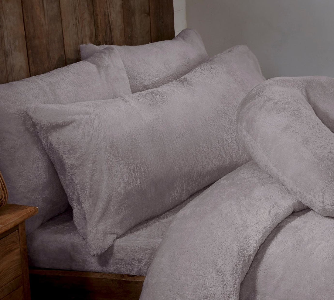 Silver Grey Teddy Fur Fleece Bolster Pillows - 3ft, 4ft6, 5ft