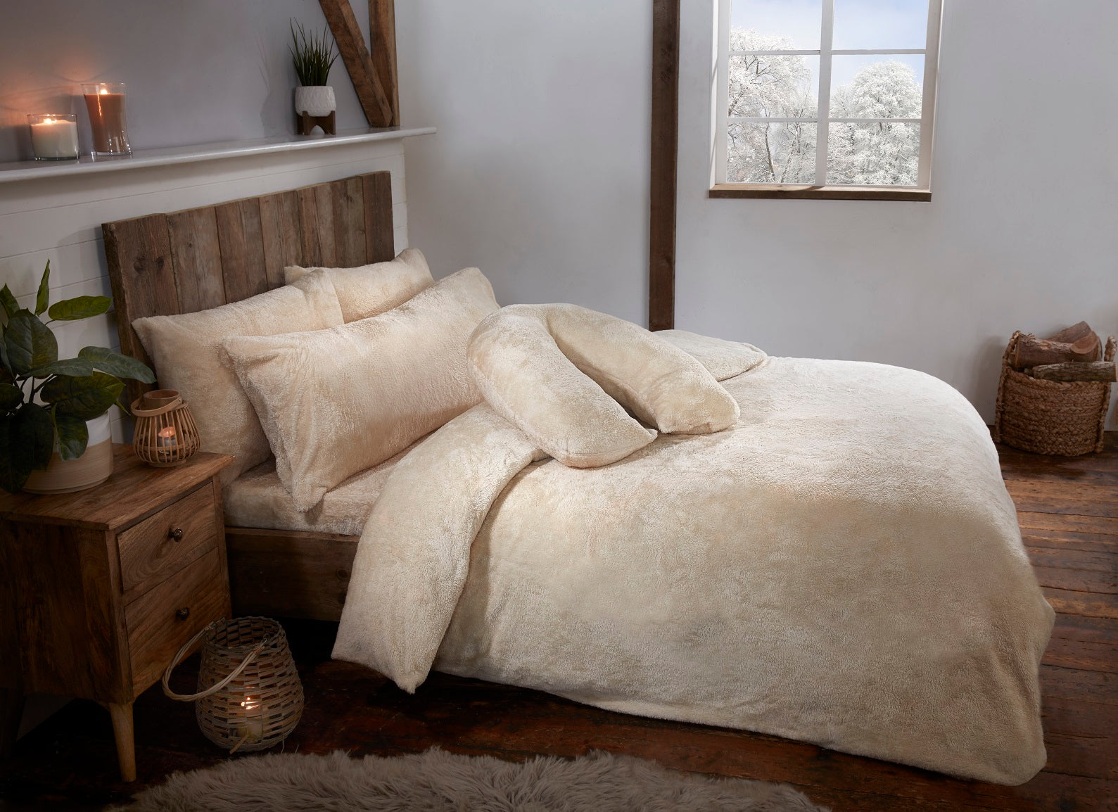 Ivory Cream Teddy Fur Fleece Soft Duvet Cover Set Including Pillowcases