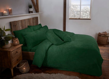Forrest Green Teddy Fur Fleece Soft Duvet Cover Set Including Pillowcases
