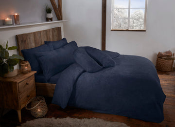 Navy Blue Teddy Fur Fleece Soft Duvet Cover Set Including Pillowcases