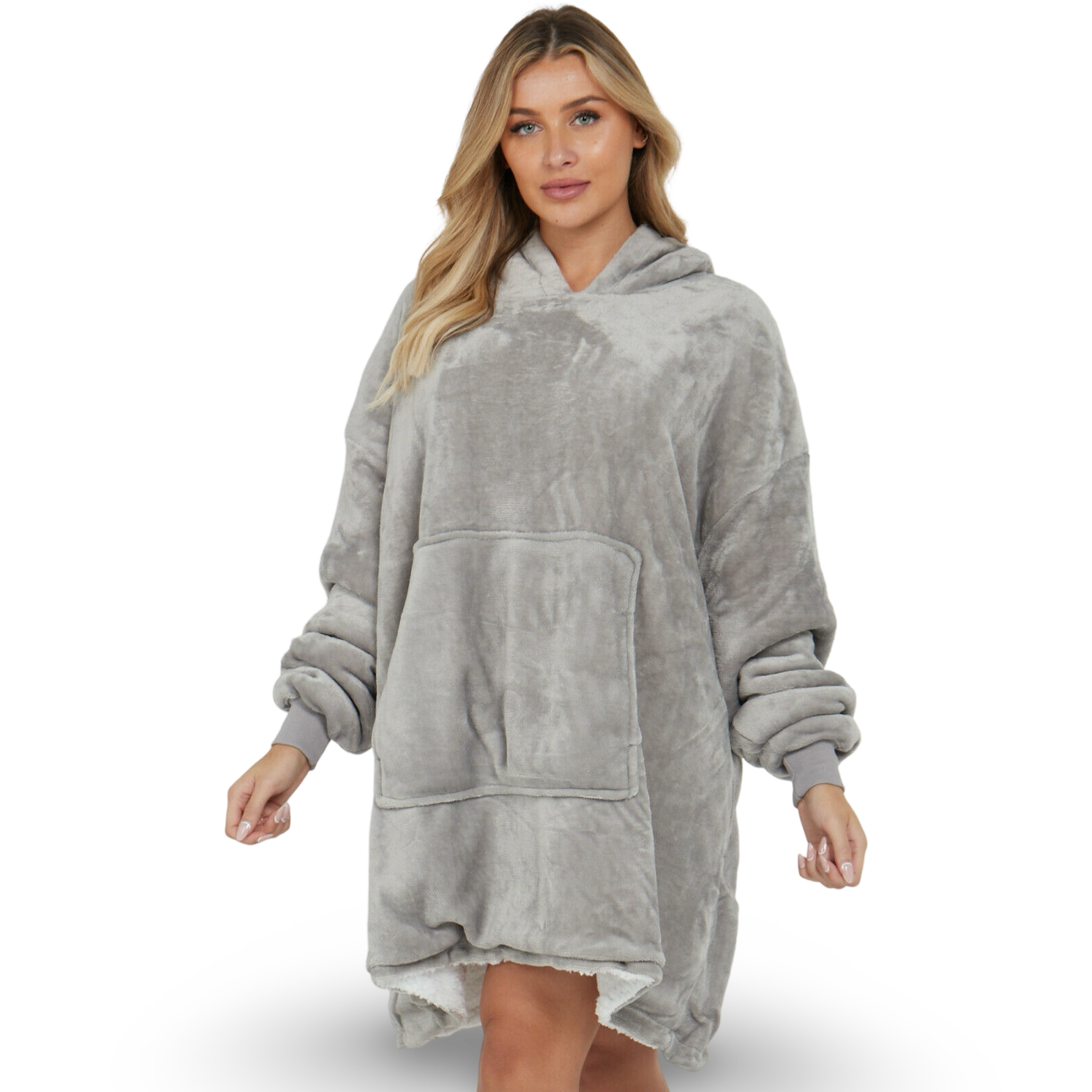 Silver Grey Oversized Hoodie Blanket - Reversible Sherpa Fleece Hoodie