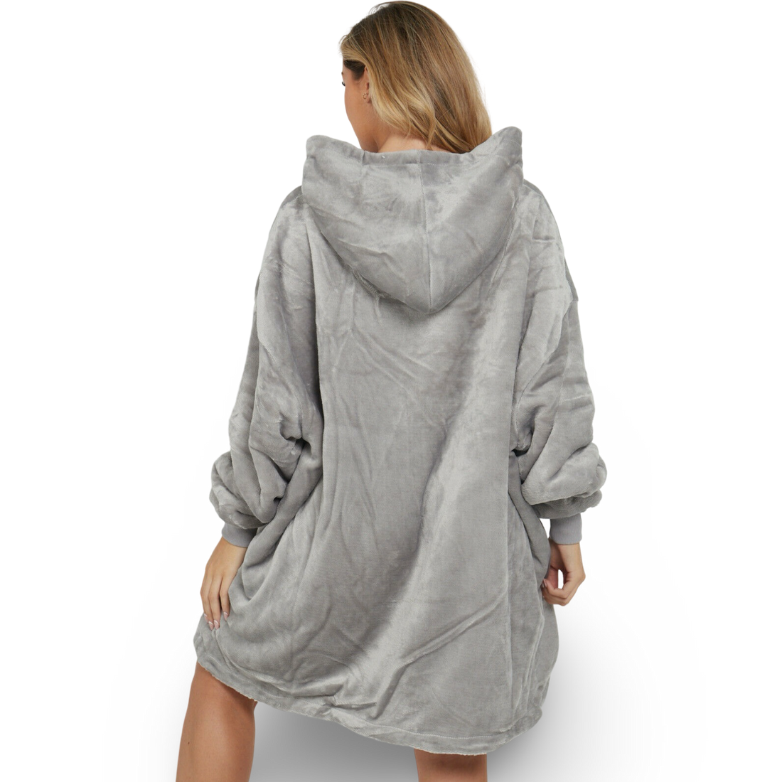 Silver Grey Oversized Hoodie Blanket - Reversible Sherpa Fleece Hoodie